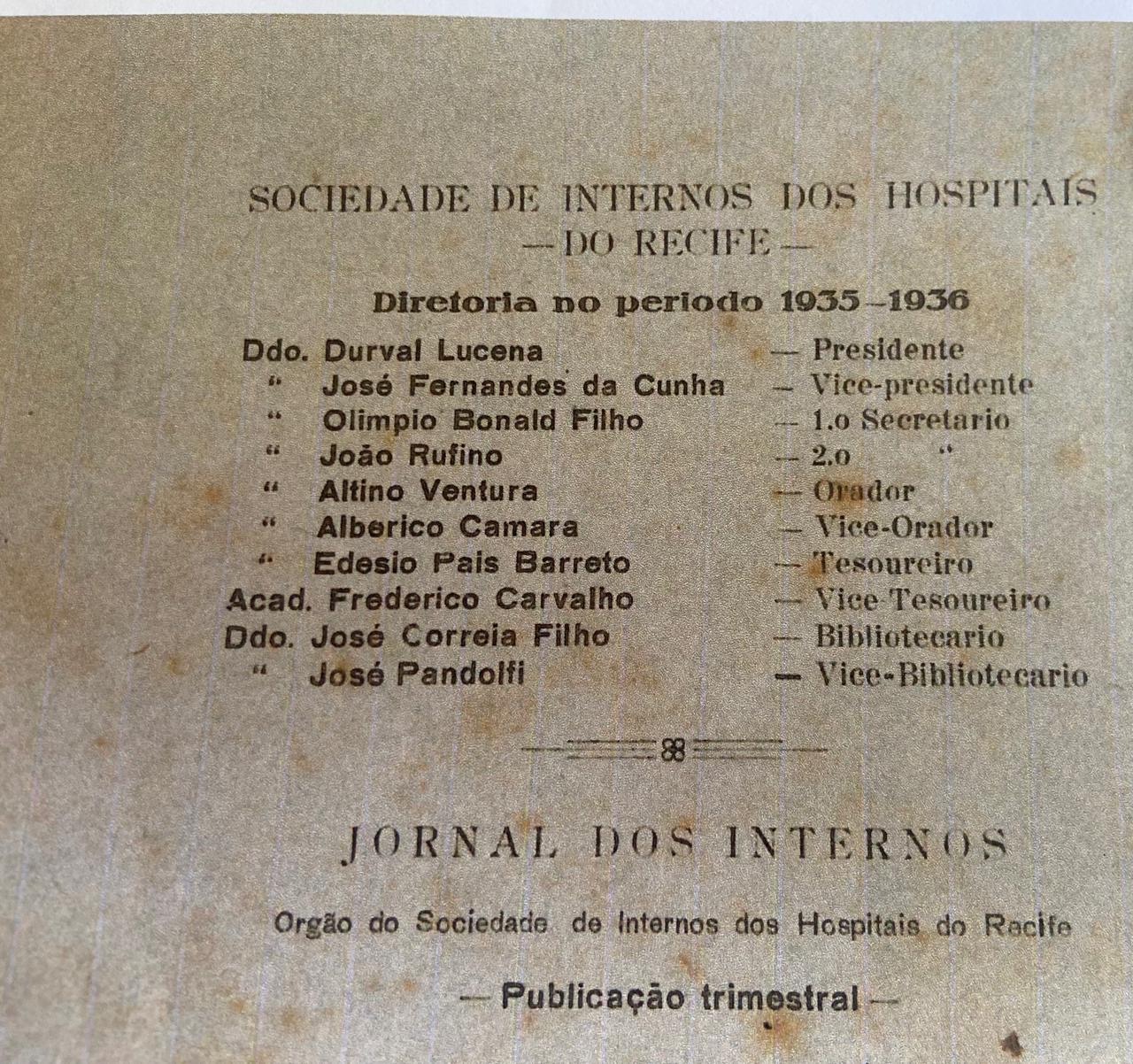 Publicações da SIHR na década de 1930.